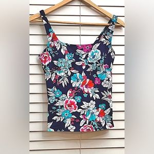 NWT Lands’ End 6 Petite Square Neck Underwire Tankini, Deep Sea Blossom Floral